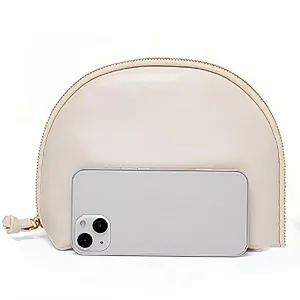 Half round shell makeup bag for women Makeup Bag for Purse Small Cosmetic Travel Bag for Women Cute Skincare Bag (Egg White)