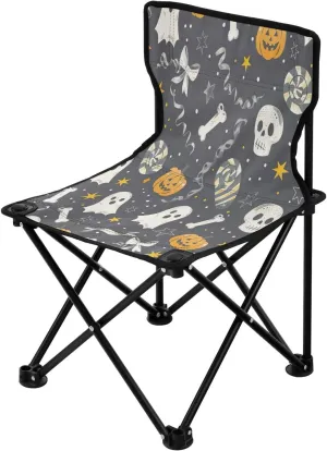Halloween Cute Spectre Skull Portable Outdoor Folding Chair Anti-Slip Padded Oxford Cloth Stool Camping Chair Small for Beach Hiking Fishing Gardening Quad Camp Chair