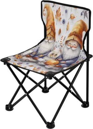 Halloween Pumpkin Gnome Portable Outdoor Folding Chair Anti-Slip Padded Oxford Cloth Stool Camping Chair Small for Beach Hiking Fishing Gardening Quad Camp Chair