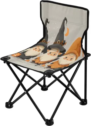 Halloween Pumpkin Gnome Portable Outdoor Folding Chair Anti-Slip Padded Oxford Cloth Stool Camping Chair Small for Beach Hiking Fishing Gardening Quad Camp Chair