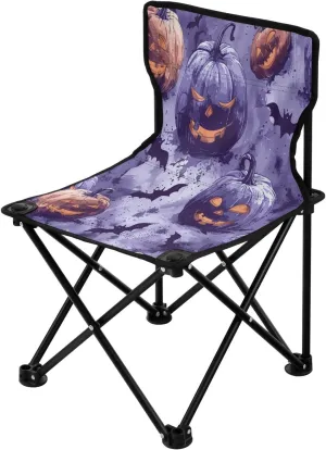 Halloween Pumpkin Spectre Face Portable Outdoor Folding Chair Anti-Slip Padded Oxford Cloth Stool Camping Chair Small for Beach Hiking Fishing Gardening Quad Camp Chair