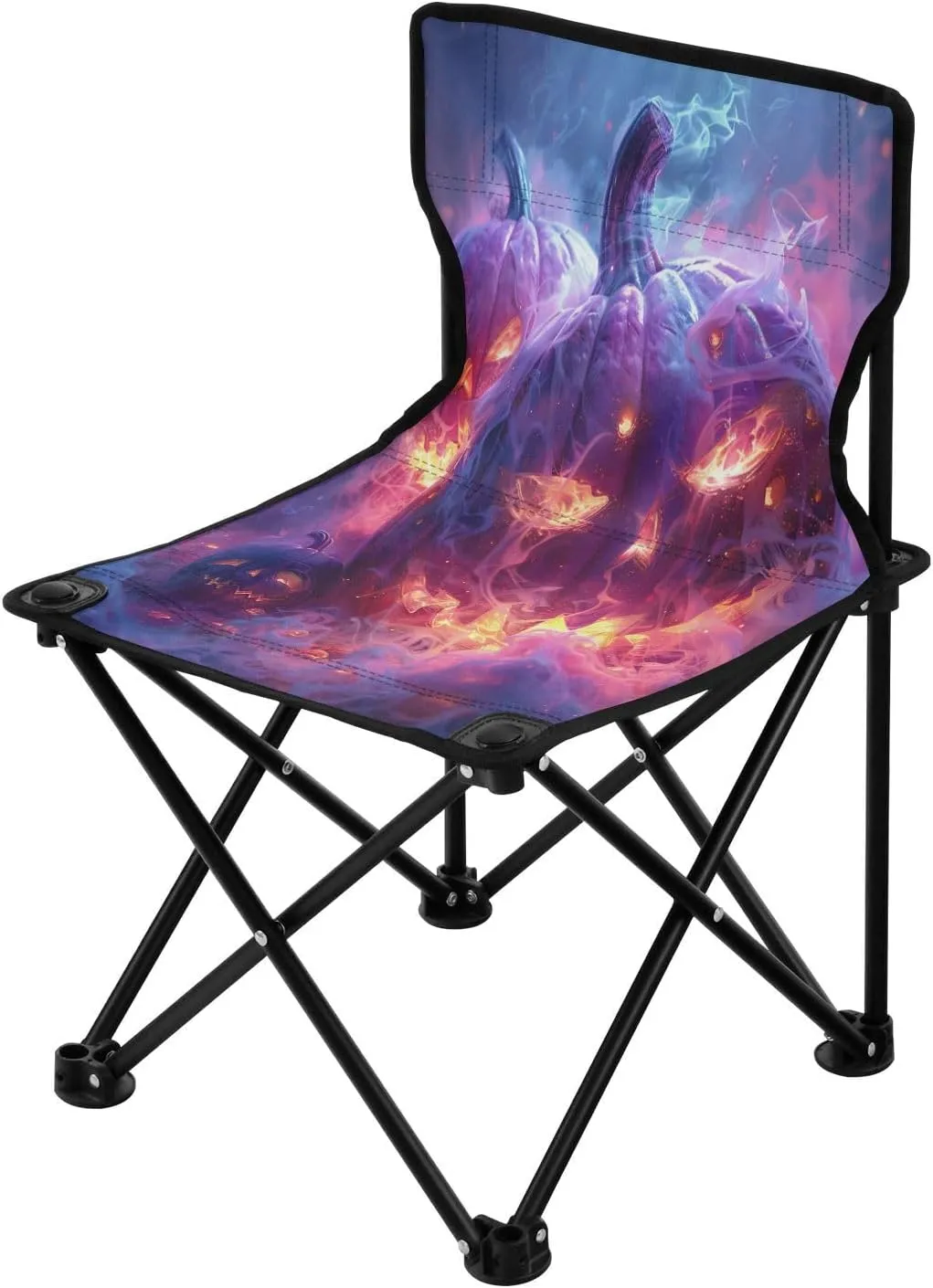 Halloween Pumpkin Spectre Face Portable Outdoor Folding Chair Anti-Slip Padded Oxford Cloth Stool Camping Chair Small for Beach Hiking Fishing Gardening Quad Camp Chair
