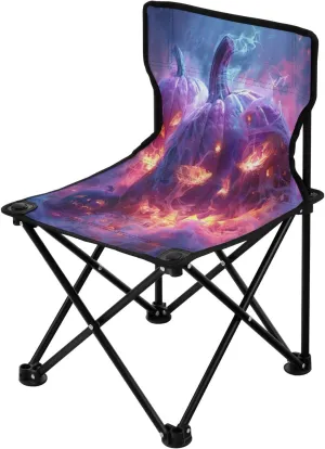 Halloween Pumpkin Spectre Face Portable Outdoor Folding Chair Anti-Slip Padded Oxford Cloth Stool Camping Chair Small for Beach Hiking Fishing Gardening Quad Camp Chair