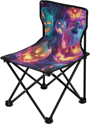 Halloween Pumpkin Spectre Face Portable Outdoor Folding Chair Anti-Slip Padded Oxford Cloth Stool Camping Chair Small for Beach Hiking Fishing Gardening Quad Camp Chair