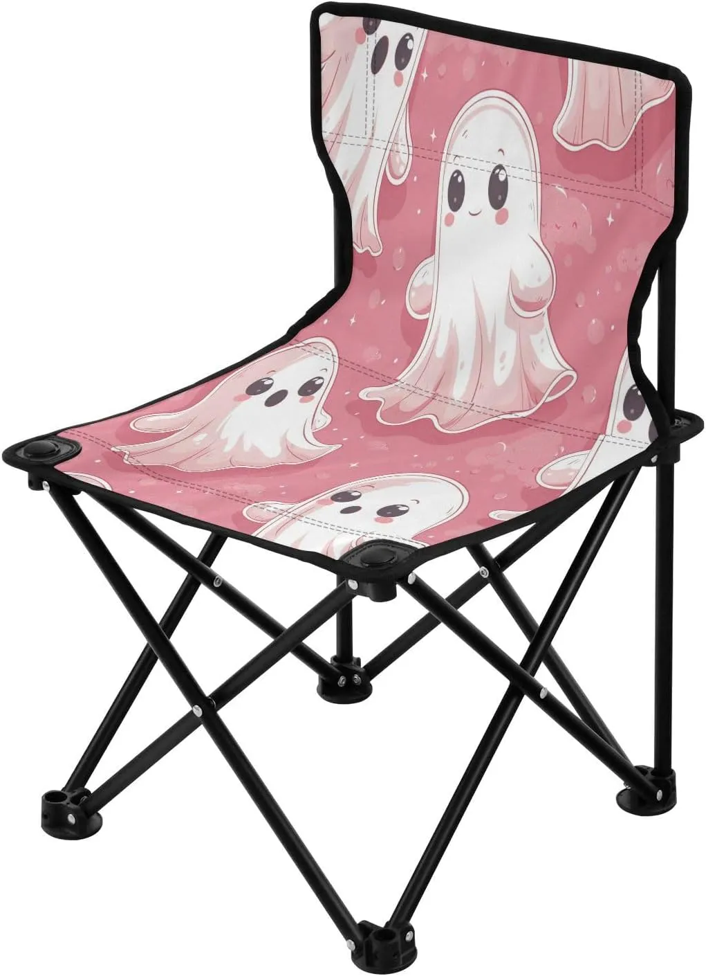 Halloween White Cute Spectre Portable Outdoor Folding Chair Anti-Slip Padded Oxford Cloth Stool Camping Chair Small for Beach Hiking Fishing Gardening Quad Camp Chair