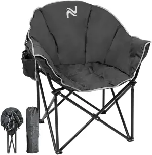 H&ZT Oversized Folding Camping Chair with Padded Cotton Seat, Side Pocket & Cup Holder – Heavy-Duty Steel Frame Outdoor Chair for Patio, Sports, Fishing & Tailgating