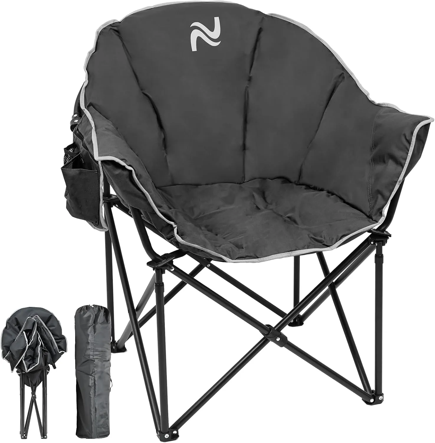 H&ZT Oversized Folding Camping Chair with Padded Cotton Seat, Side Pocket & Cup Holder – Heavy-Duty Steel Frame Outdoor Chair for Patio, Sports, Fishing & Tailgating