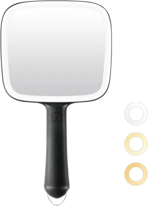 Hand Mirror with 3 Light Color & Dimmable, 6.2'' X 5.9'' Lighted Handheld Mirror, Lightweight & Durable, Portable Compact Travel Mirror for Makeup, Hair Styling, Shaving, Battery Operated