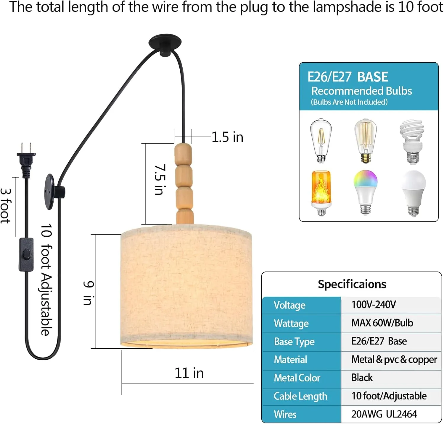 Hanging Lamp Plug in Swag Lights with Plug in Cord Hanging Lamps for Living Room Plug in Corner Hanging Light Living Room Corner Lamp Ceiling Lights That Plug Into Outlet Ma621