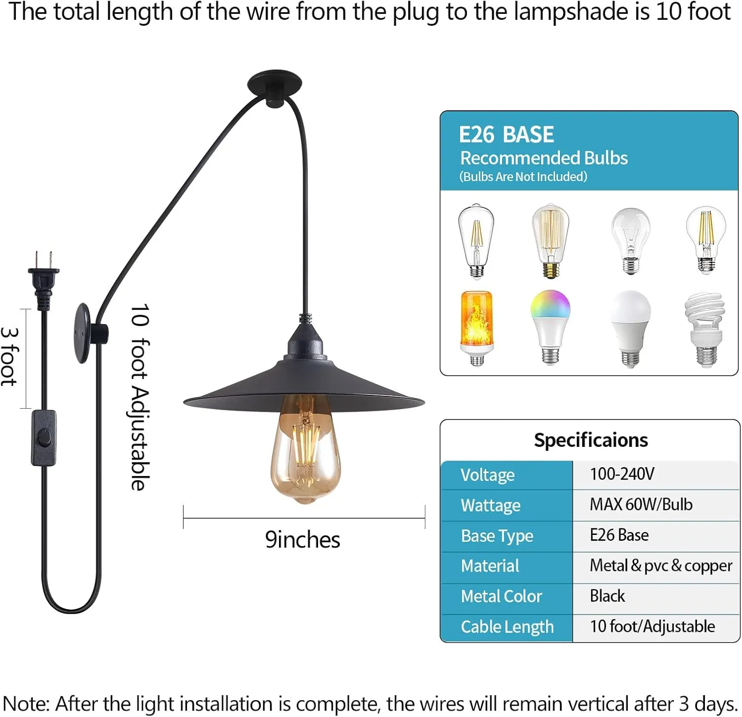 Hanging Lamp With Plug-in Cord - Outdoor Waterproof Pendant Light for Patio - MA6006