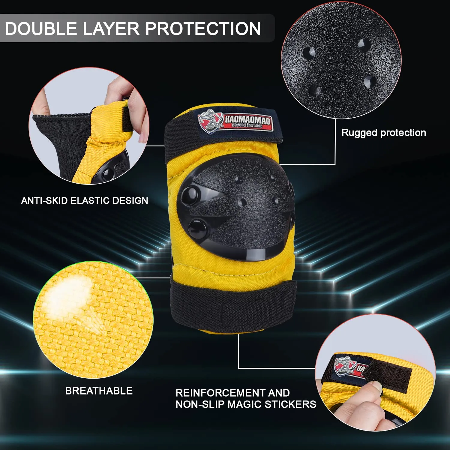 Haomaomao Adult & Kids Knee Pads Elbow Pads Wrist Guards Protective Gear Set for Roller Skates Scooter Inline Skating Cycling BMX Bike Skateboard Riding and Outdoor Extreme Multi-Sports