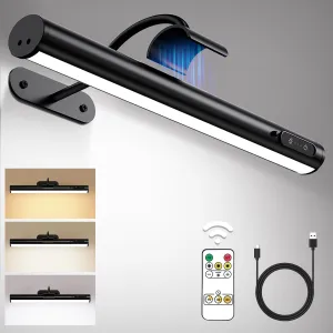 Hapfish Picture Lights for Wall Battery Operated,Wireless Art Light for Paintings, Rechargeable Wall Sconce for Picture with Remote Control,Dimmable Wall Lighting for Gallery Dartboard Mirror - Black