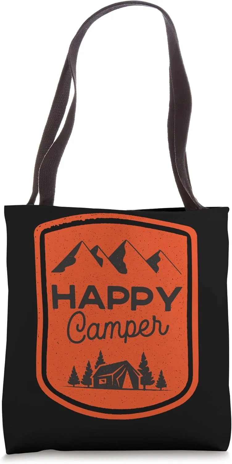 Happy Camper Camping Tent Camp Outdoors Outside Mountains Tote Bag