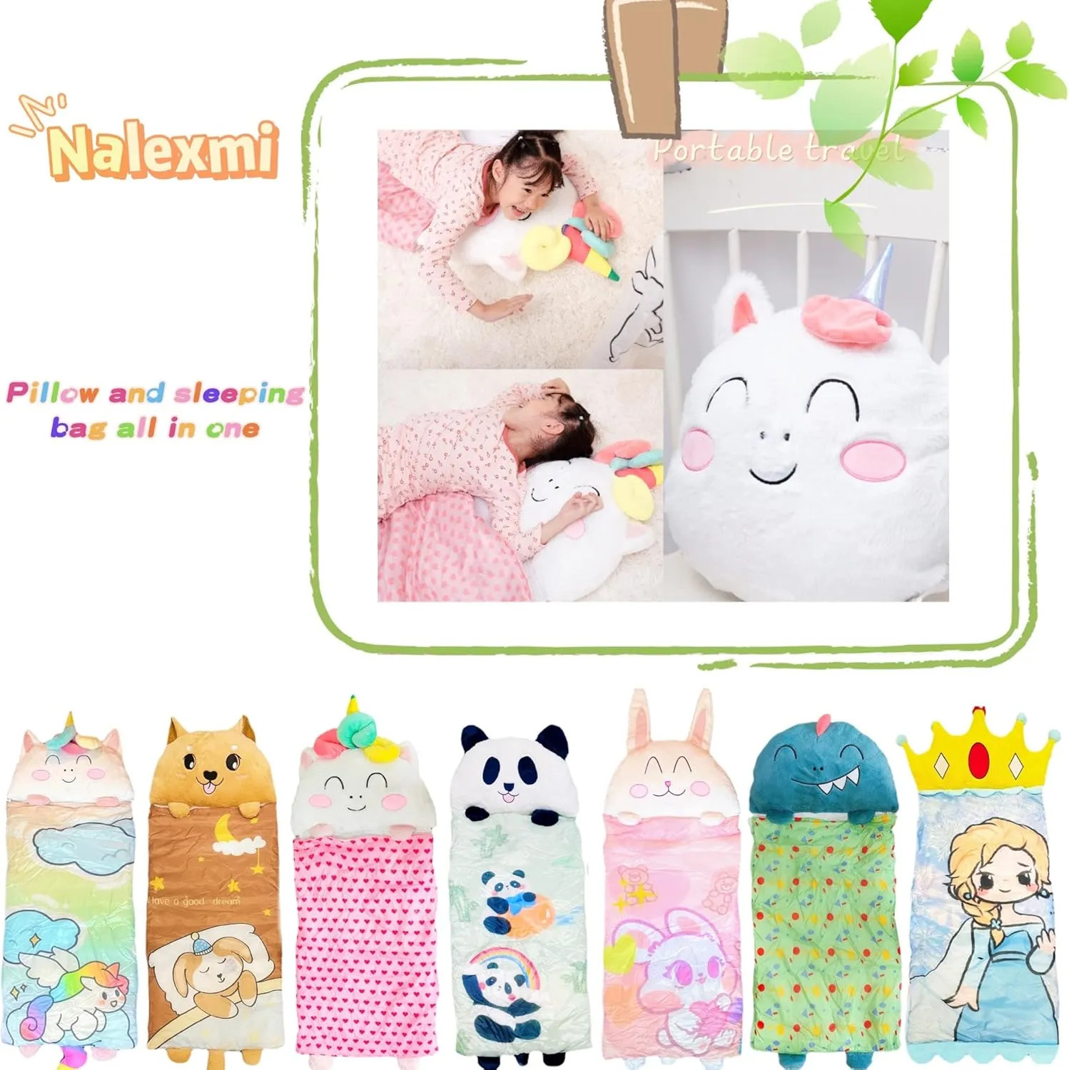 Happy Kids Sleeping Bag, Animal Bags, Sleepy Sack, Comfy, Cozy, Compact, Sleeping Bag with Pillow, Soft Pillow, Nap Mat, Wram Plush with Cotton, Slumber Bag