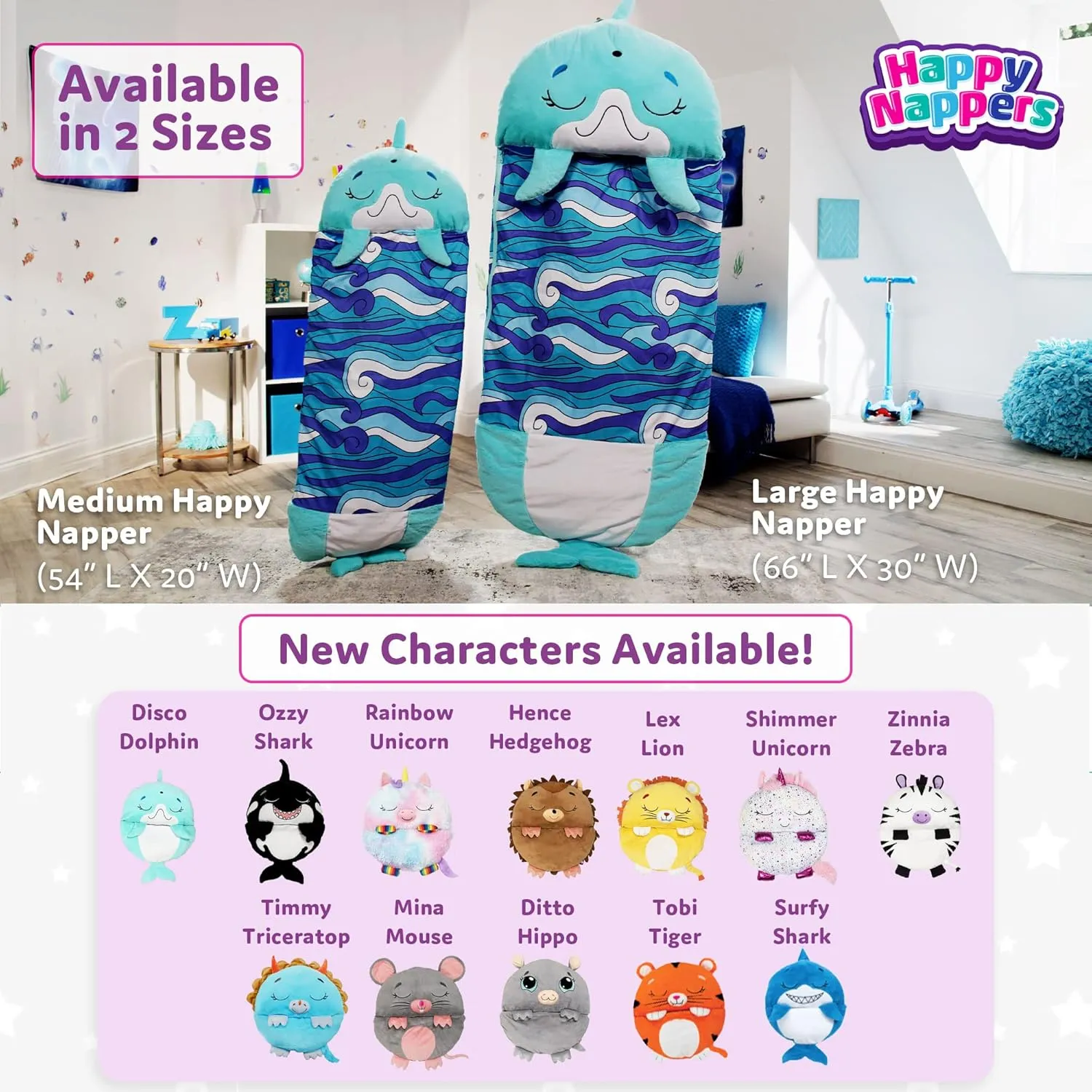 Happy Nappers Pillow & Sleepy Sack Large Dolphin Comfy, Cozy, Compact, Super Soft, Warm, All Season, Sleeping Bag with Pillow