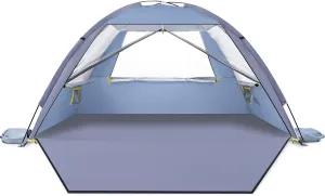 Happy Travel Beach Tent Sun Shelter for 3/4/5/6/7/8 Person, Portable UPF 50  UV Protection Beach Shade Canopy for Family & Baby, Lightweight & Easy Setup Beach Cabana with 3 Ventilation Mesh Windows