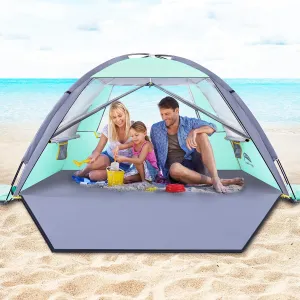 Happy Travel Beach Tent, UPF 50  UV Protection Sun Shade Shelter for 3/4/5/6/7/8 Person, Portable Beach Canopy for Family & Baby, Lightweight & Easy Setup Beach Cabana with 3 Ventilation Mesh Windows