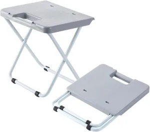 Happyyami Compact Folding Stool Retractable Small Chair Portable Iron Stool for Living Room Bathroom Outdoor (Grey)