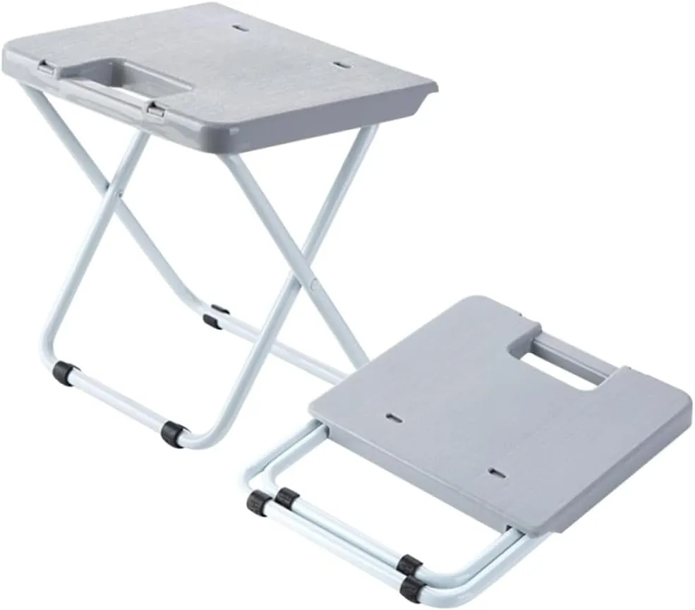 Happyyami Compact Folding Stool Retractable Small Chair Portable Iron Stool for Living Room Bathroom Outdoor (Grey)