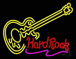 Hard Rock Guitar LED Neon Sign 24" Tall x 31" Wide - inches Black Square Cut Acrylic Backing, with Dimmer - Premium built indoor Sign for Studio, Club, Home décor, Event, Workshop, Storefront.