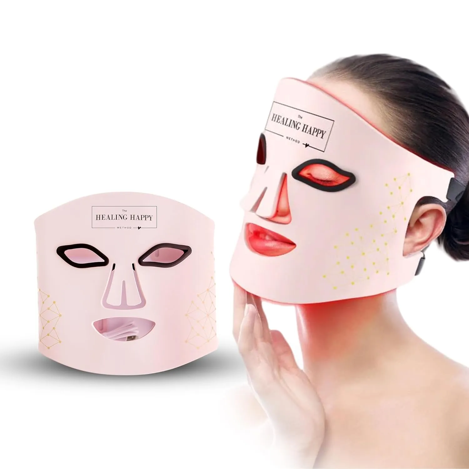 Healing Happy - 7 Color Light Face Mask - Customizable Light Modes for Radiant-Looking Skin & Relaxation - Soft Fit, Adjustable Strap, USB Powered - Home Spa Beauty Tool