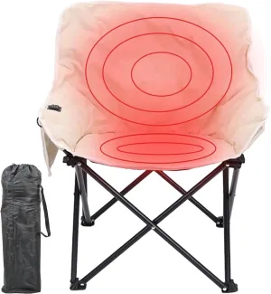 Heated Camping Chairs for Adults, Portable Heated Cushion Folding Chair with 3 Heat Levels, Padded Camping Chair Supports 420lbs, Portable Folding Heated Outdoor Chair for Camping,Beige-66x43x43cm