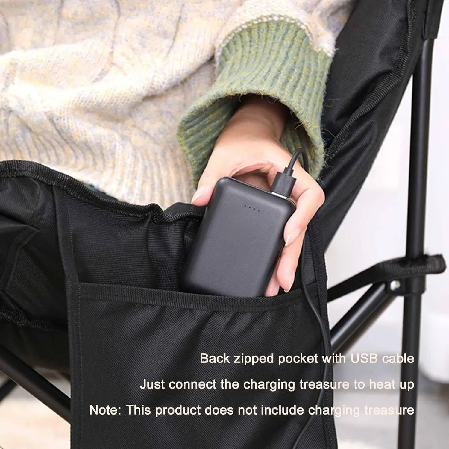 Heated Camping Chairs for Adults, Portable Heated Cushion Folding Chair with 3 Heat Levels, Padded Camping Chair Supports 420lbs, Portable Folding Heated Outdoor Chair for Camping,Beige-66x43x43cm