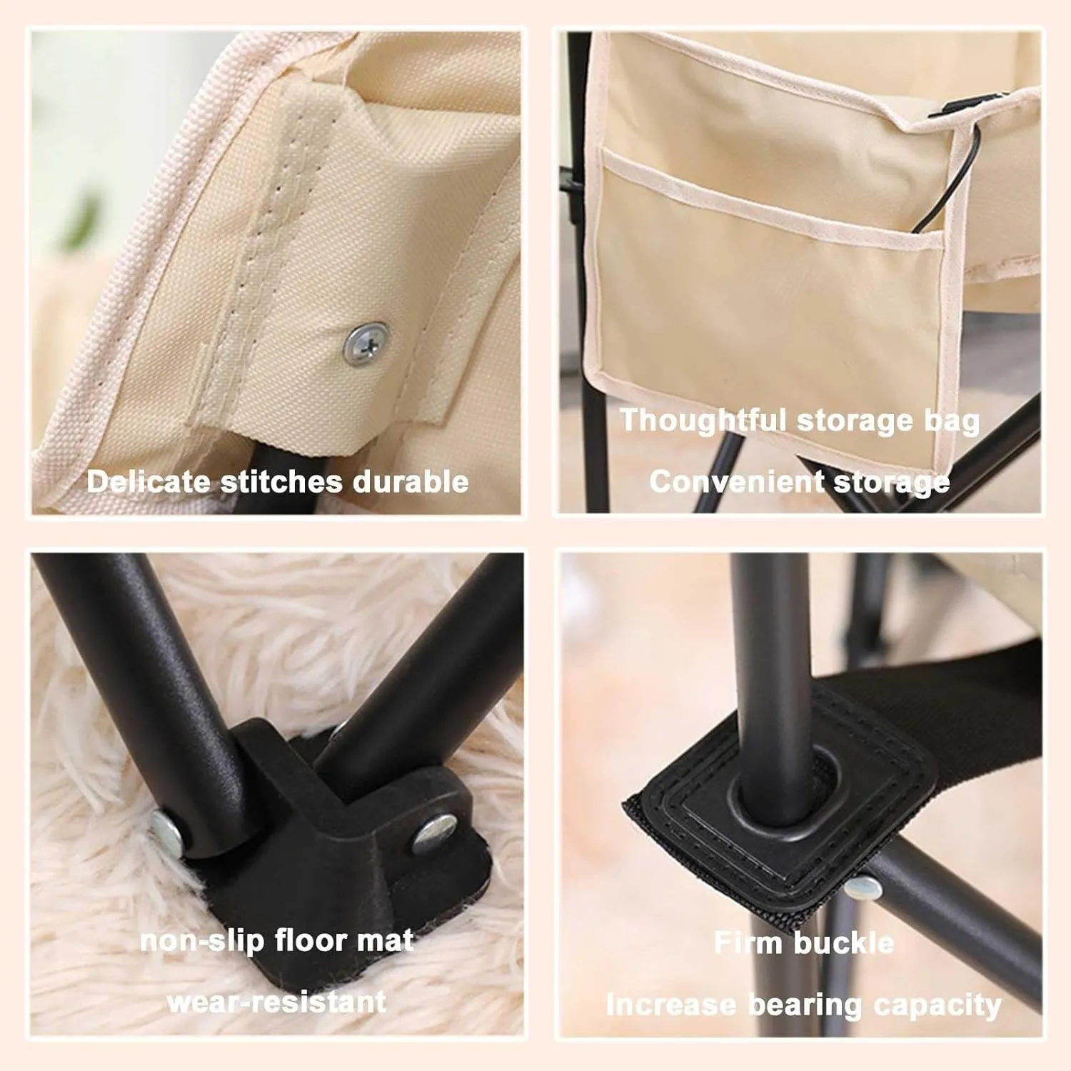 Heated Camping Chairs for Adults, Portable Heated Cushion Folding Chair with 3 Heat Levels, Padded Camping Chair Supports 420lbs, Portable Folding Heated Outdoor Chair for Camping,Beige-66x43x43cm