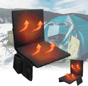 Heated Seat Cushion, Foldable Heated Stadium Seats for Bleachers USB Powered (NOTE: No Power Bank), 3 Level Adjustable Heated Pad with Pockets, heated seats for outdoors, Camping, Indoor(Black)