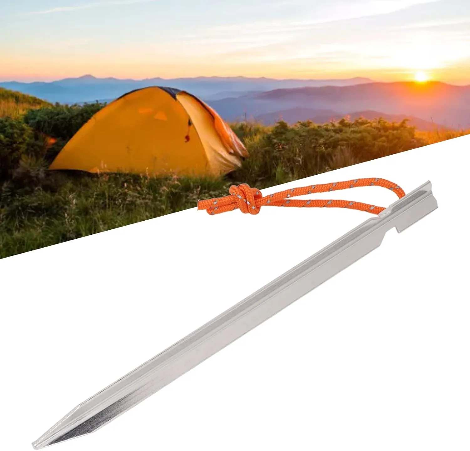 Heavy Duty V Shape Tent Stakes with Ropes, Aluminium Alloy Material, and to Carry, for Outdoor Camping Tent Accessories, Includes 20 Pegs with Storage (Silver White)