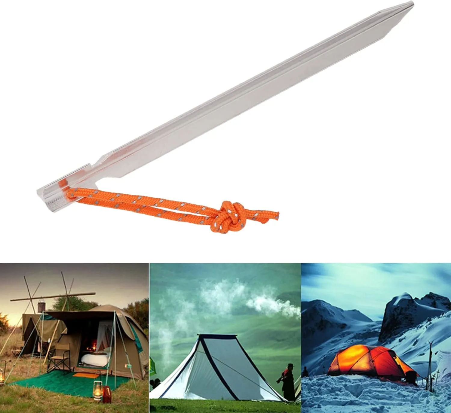 Heavy Duty V Shape Tent Stakes with Ropes, Aluminium Alloy Material, and to Carry, for Outdoor Camping Tent Accessories, Includes 20 Pegs with Storage (Silver White)