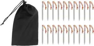 Heavy Duty V Shape Tent Stakes with Ropes, Aluminium Alloy Material, and to Carry, for Outdoor Camping Tent Accessories, Includes 20 Pegs with Storage (Silver White)