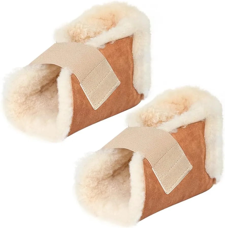 Heel Protectors for Pressure Sores Sheepskin Heel Cushions Booties Feet Pillow for Bed Sores Diabetic Foot Ulcers Lambs Wool Padding Ankle Cushion Supports for Heel Pain Surgery Recovery (1 Pair)