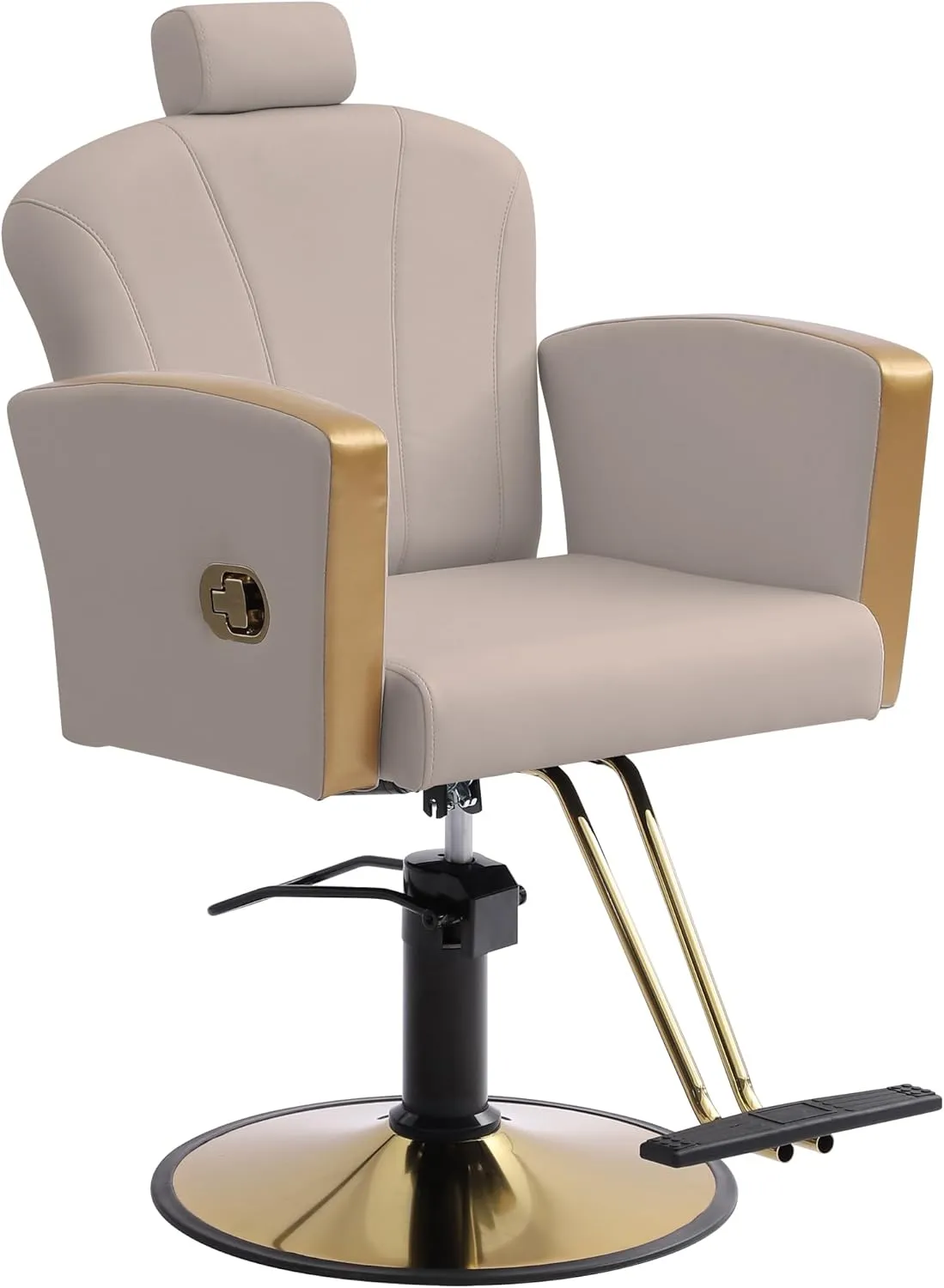 Height Adjustable Salon Chair for Hair Sylist, Reclining Salon Hair Chairs, Hydraulic Barber Chair, 360 Degree Swivel Shampoo Chairset for Barbershop (Cream Grey-Golden)