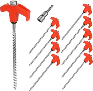 HEMOTON 10 Pcs Screw in Tent Stakes with Sleeve Heavy Duty Metal Tent Pegs for Camping Outdoor Events Drill Compatible Durable Lightweight and Portable