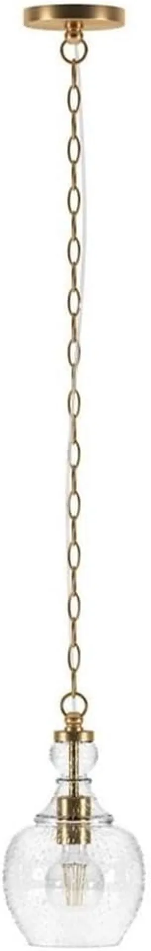 Henn&Hart 7" Wide Pendant with Glass Shade in Brushed Brass/Seeded, Pendant, Flush Mount Ceiling Light Fixture for Kitchen, Living Room