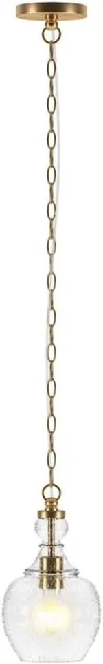 Henn&Hart 7" Wide Pendant with Glass Shade in Brushed Brass/Seeded, Pendant, Flush Mount Ceiling Light Fixture for Kitchen, Living Room