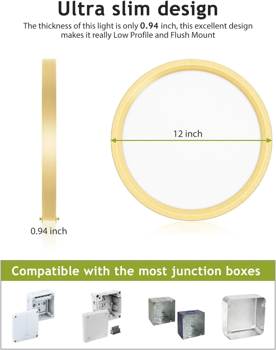 hepside 4PACK Flush Mount LED Ceiling Light Fixture Golden, 12Inch 28W, Dimmable 3000K-4500K-6000K 3 Color Selectable Ceiling Lamp 3200LM Low Profile Ceiling Light for Kitchen Bedroom Hallway