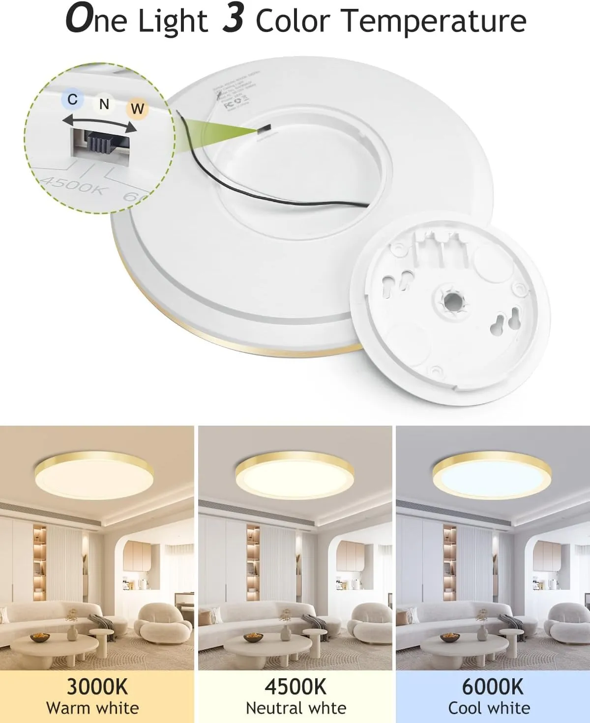 hepside 4PACK Flush Mount LED Ceiling Light Fixture Golden, 12Inch 28W, Dimmable 3000K-4500K-6000K 3 Color Selectable Ceiling Lamp 3200LM Low Profile Ceiling Light for Kitchen Bedroom Hallway