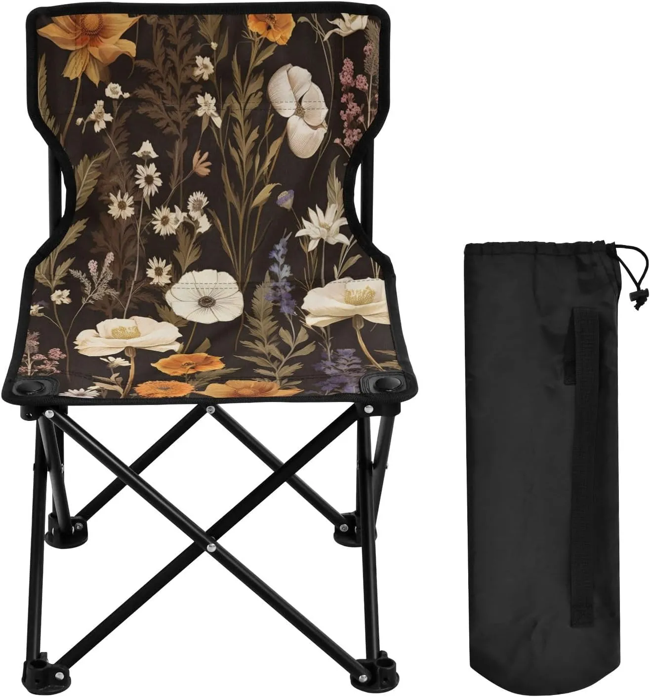 Herbal Wildflowers Portable Outdoor Folding Chair Anti-Slip Padded Oxford Cloth Stool Camping Chair Small for Beach Hiking Fishing Gardening Quad Camp Chair
