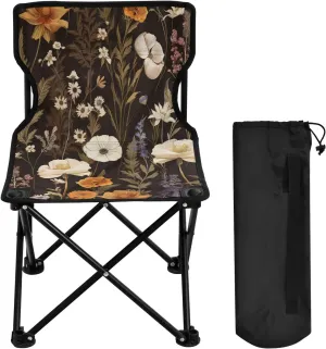 Herbal Wildflowers Portable Outdoor Folding Chair Anti-Slip Padded Oxford Cloth Stool Camping Chair Small for Beach Hiking Fishing Gardening Quad Camp Chair