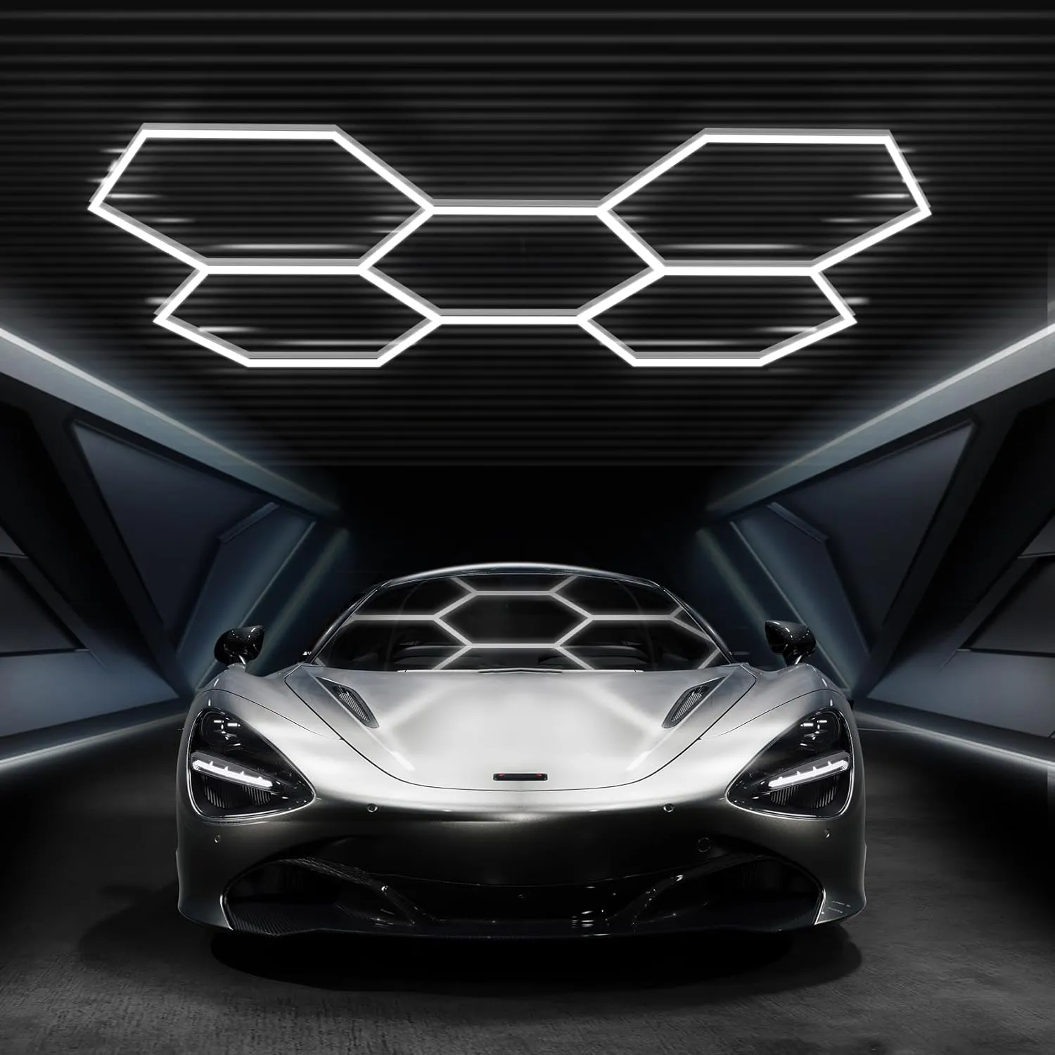 Hexagon Garage Lights 3 Level Dimmable, High Brightness 168W 5600 to 18480 Lumens 6500K Honeycomb Hexagon Led Garage Light 5 Grid for Garage, Auto Beauty Shop, Car Detailing Shop, Workshop