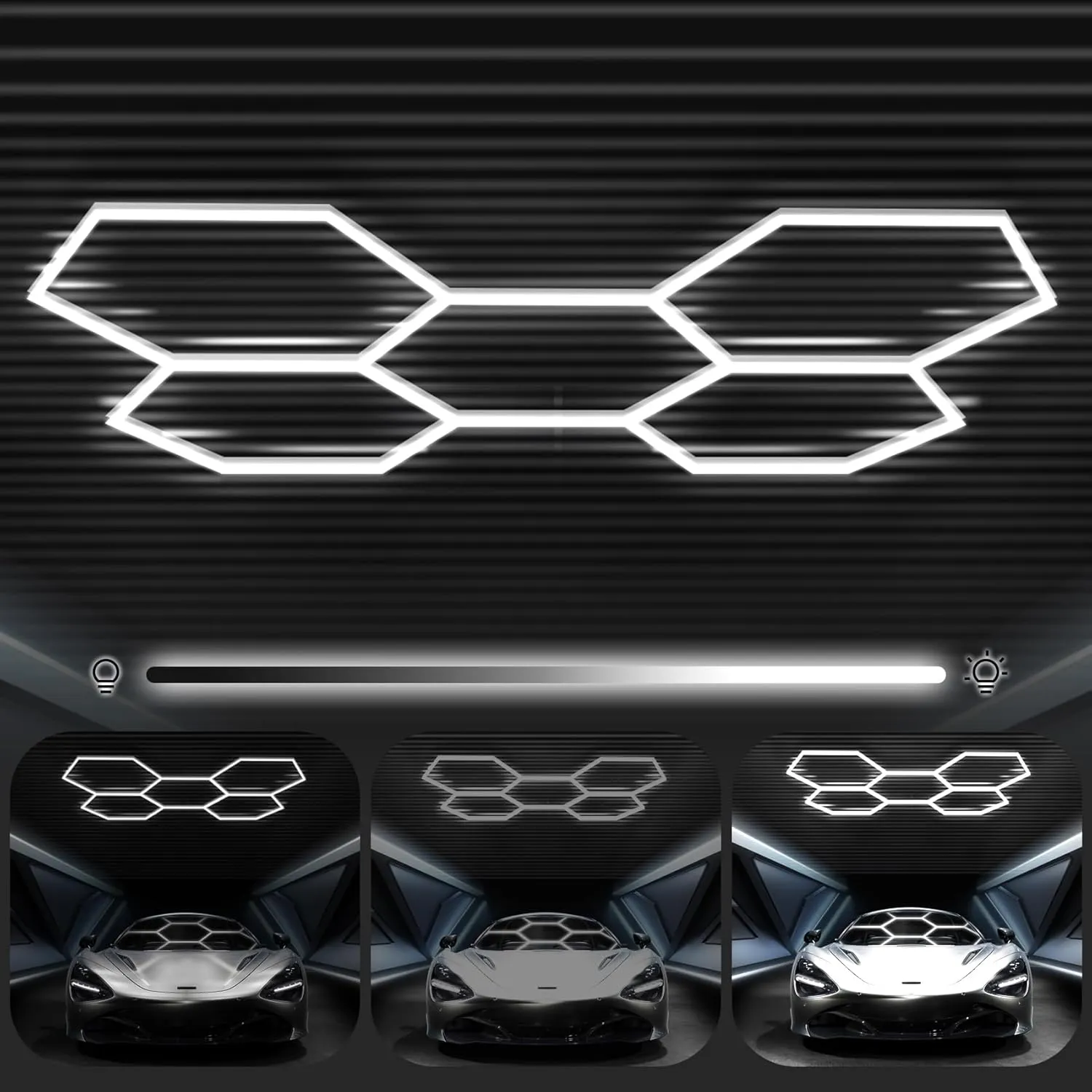 Hexagon Garage Lights 3 Level Dimmable, High Brightness 168W 5600 to 18480 Lumens 6500K Honeycomb Hexagon Led Garage Light 5 Grid for Garage, Auto Beauty Shop, Car Detailing Shop, Workshop