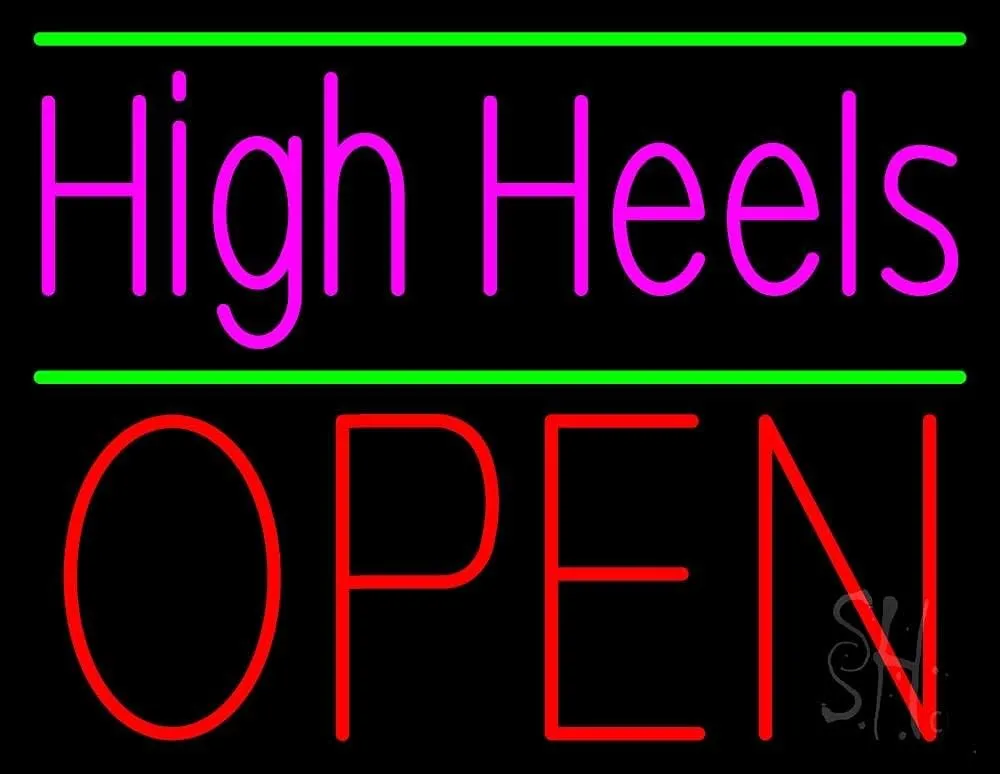 High Heels Open With Green Line LED Neon Sign 24 x 31 - inches, Black Square Cut Acrylic Backing, with Dimmer - Bright and Premium built indoor LED Neon Sign for store interior Décor, Storefront.