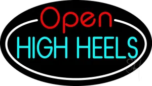 High Heels Open With White Border LED Neon Sign 13 x 24 - inches, Black Square Cut Acrylic Backing, with Dimmer - Bright and Premium built indoor LED Neon Sign for store interior Décor, Storefront.