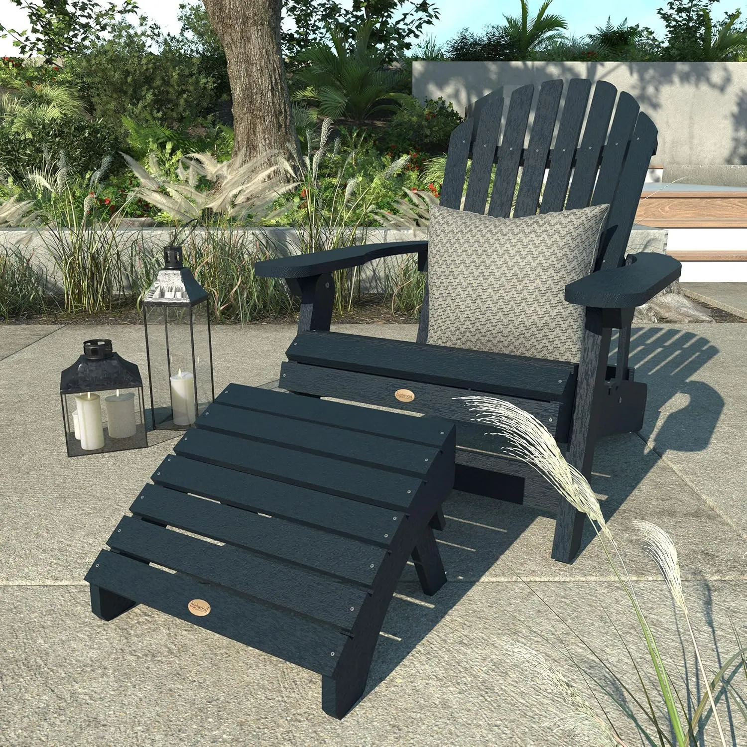 Highwood Hamilton King Size Folding & Reclining Adirondack Chair with Ottoman, Federal Blue
