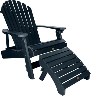 Highwood Hamilton King Size Folding & Reclining Adirondack Chair with Ottoman, Federal Blue
