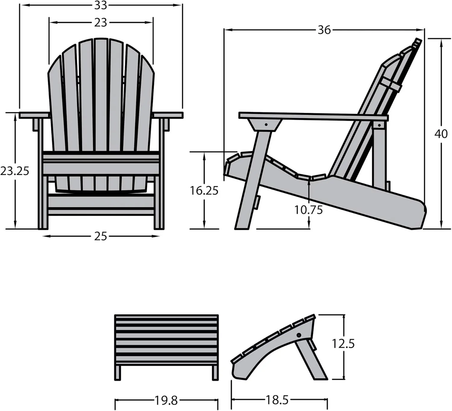Highwood Hamilton King Size Folding & Reclining Adirondack Chair with Ottoman, Federal Blue