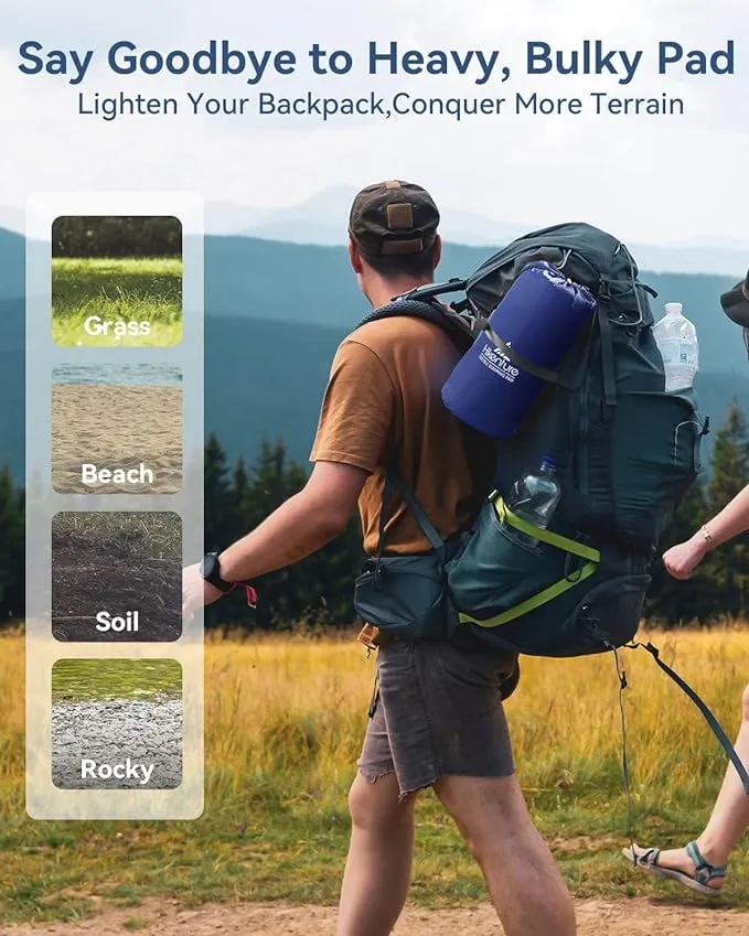 Hikenture Double Sleeping Pad for Camping, Ultralight 4" Extra-Thick Camping Mattress 2 Person, Inflatable Backpacking Sleeping Mat, Hiking Air Mattress for Tent (Foot Pump)
