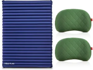 Hikenture Double Sleeping Pad Small with 2 Inflatable Camping Pillows Green